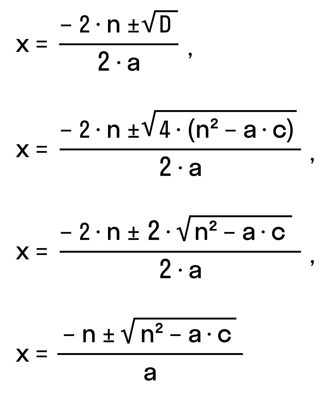 решение квадратного уравнения ax<sup>2</sup> + 2nx + c = 0