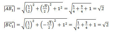 длины векторов →AB1 и →BC1