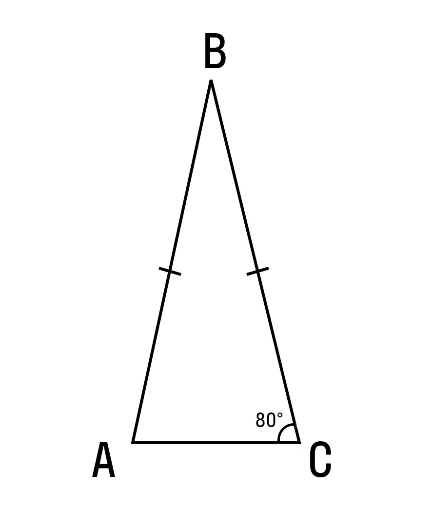 Задача на поиск градуса и длины в равнобедренном треугольнике