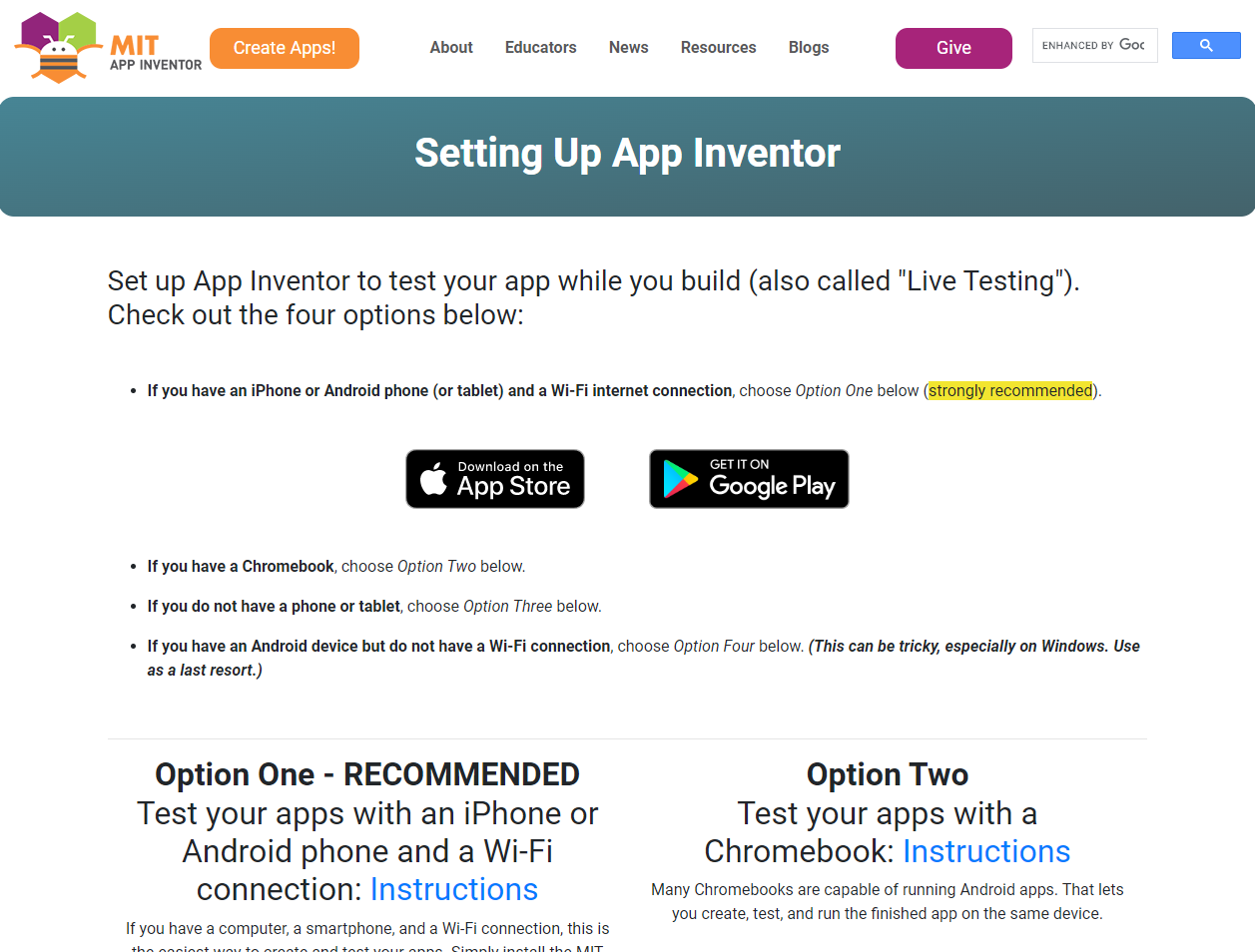 Официальный сайт приложения MIT App Inventor