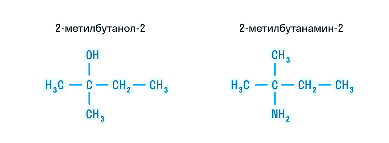 Сравнение молекул 2-метилбутанола-2 и 2-метилбутанамина-2
