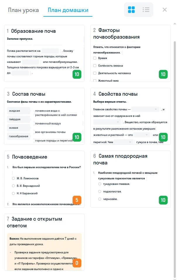 Оценки за домашнюю работу