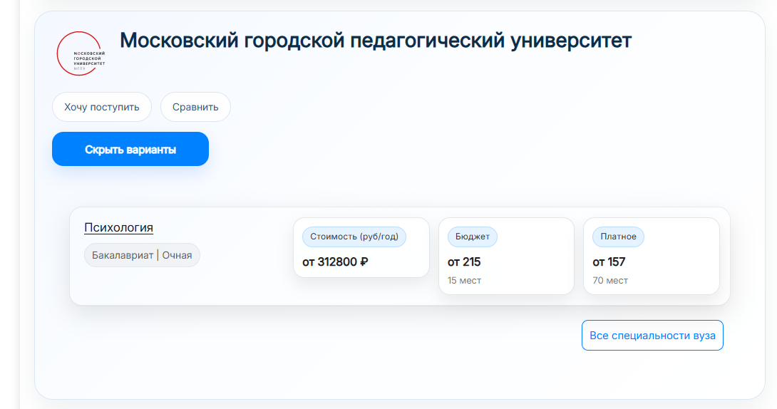 Проходные баллы на психологию в МГПУ